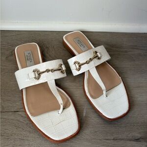 Steven New York White Croc-Patterned Sandals with Gold Accents - SIZE 7